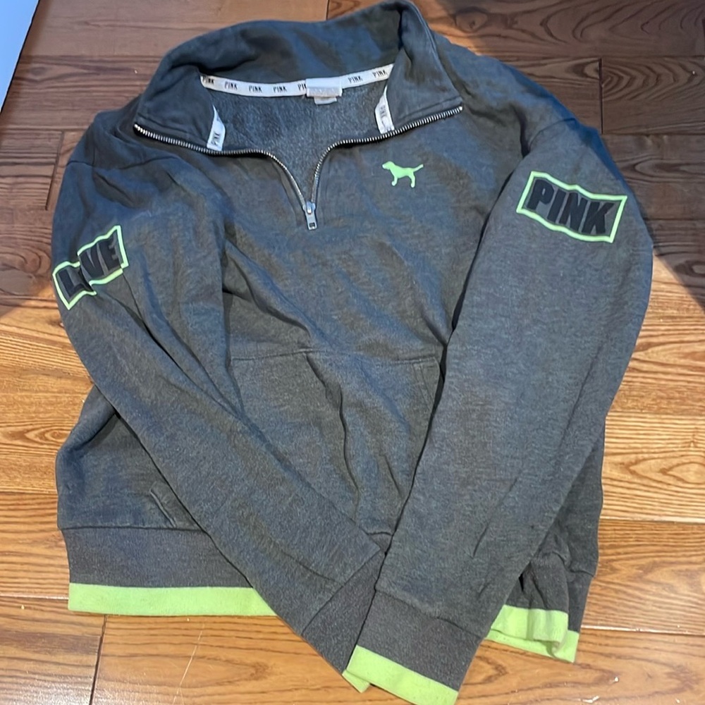 PINK Victoria's Secret Men's Gray Sweater with Green Accents